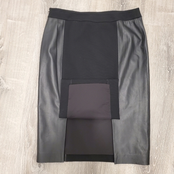 NEW LAFAYETTE 148 NEW YORK BLACK LEATHER SKIRT - Picture 3 of 6